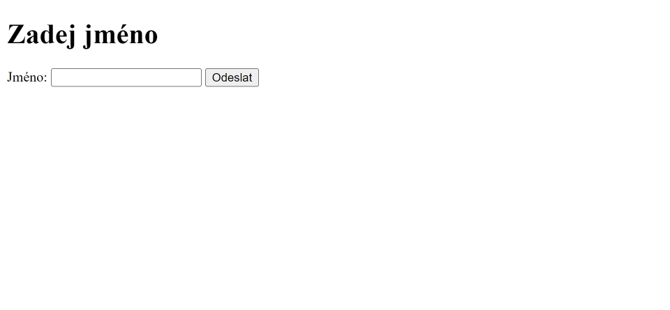 Stránka pro zadání jména