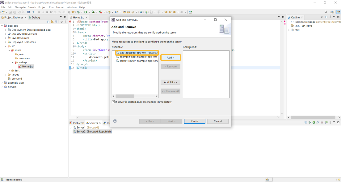 Přidání druhého serveru do Eclipse IDE - část 4