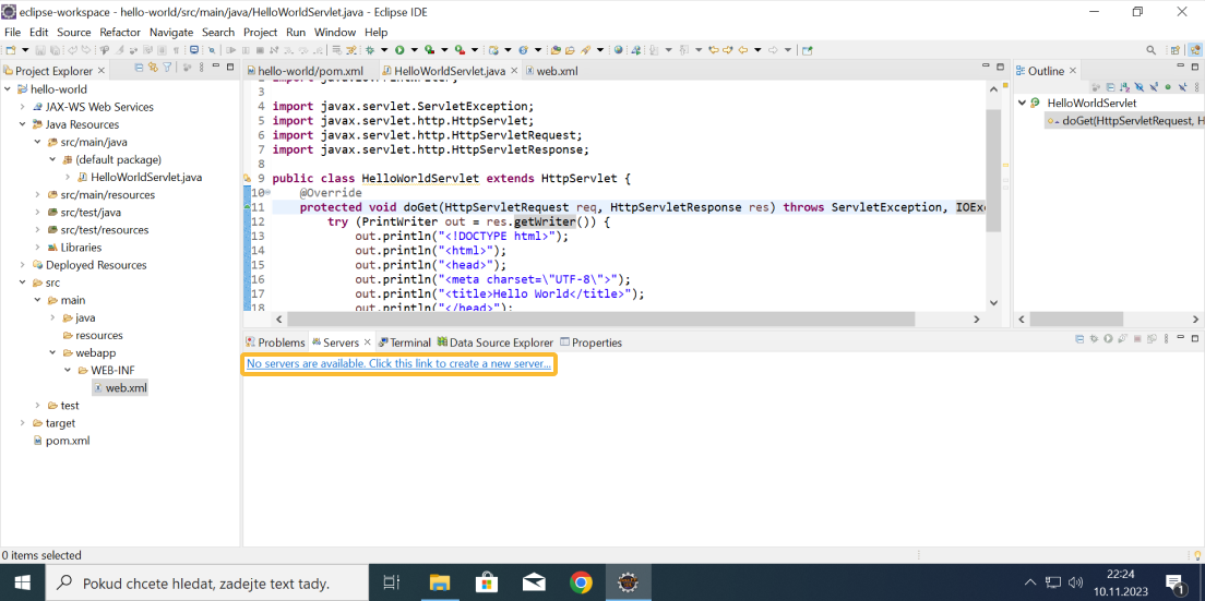 Přidání Tomcat serveru do Eclipse IDE - část 1
