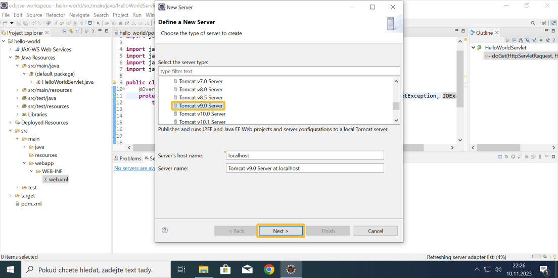 Přidání Tomcat serveru do Eclipse IDE - část 3