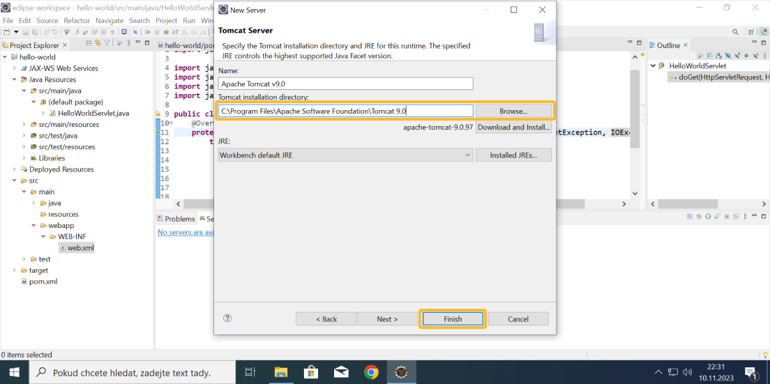 Přidání Tomcat serveru do Eclipse IDE - část 4