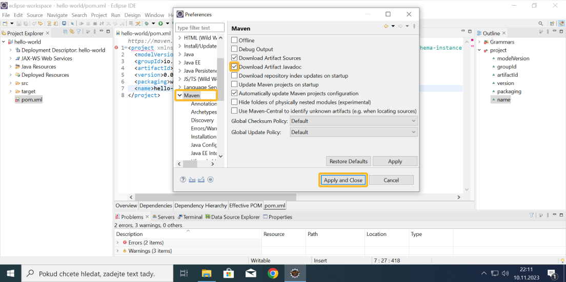 Vyřešení Javadoc chyby v Eclipse IDE - část 3