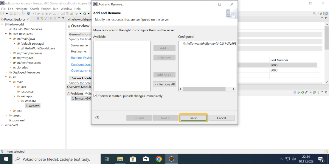 Spuštění Tomcat serveru v Eclipse IDE - část 3