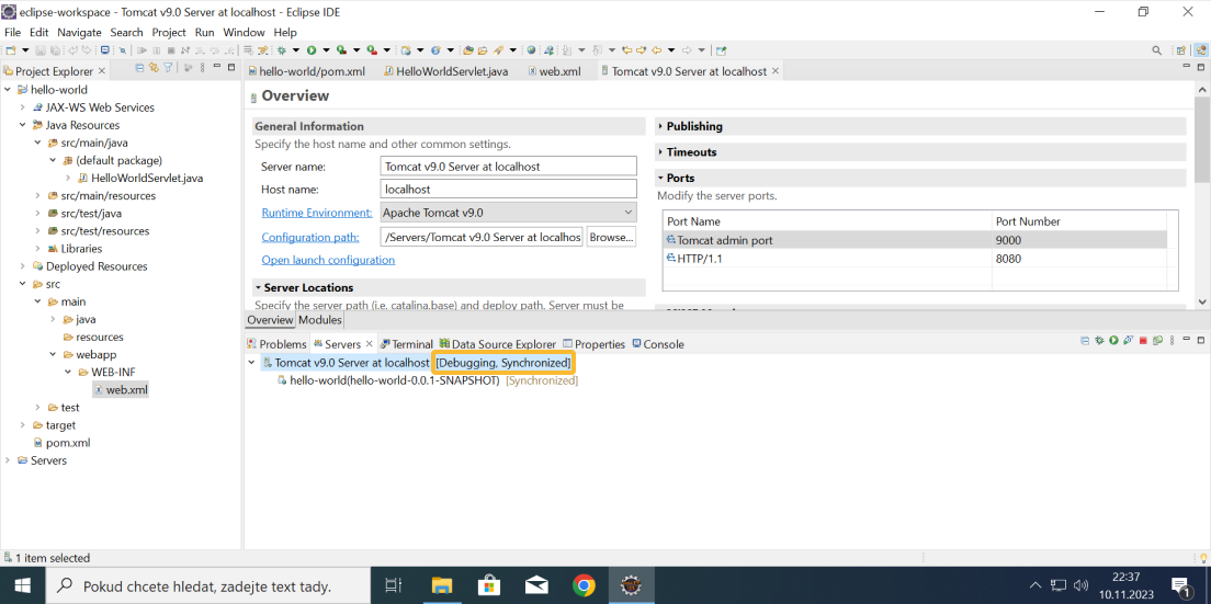 Spuštění Tomcat serveru v Eclipse IDE - část 7