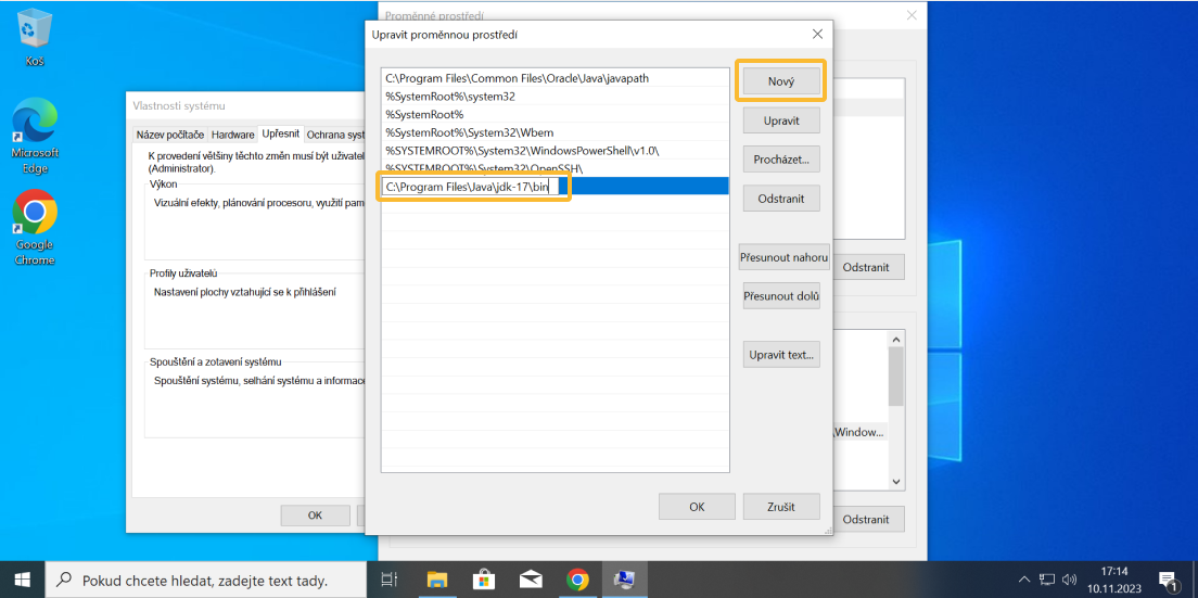 Nastavení systémové proměnné JAVA_HOME - část 5
