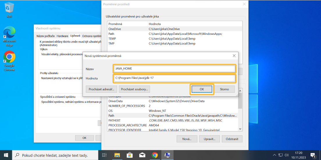 Nastavení systémové proměnné JAVA_HOME - část 8