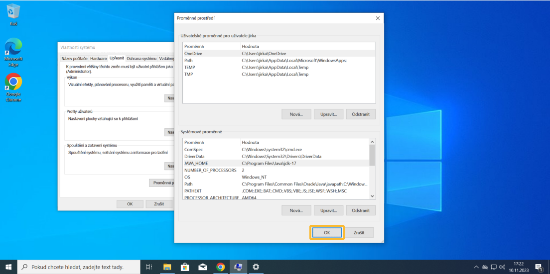 Nastavení systémové proměnné JAVA_HOME - část 9