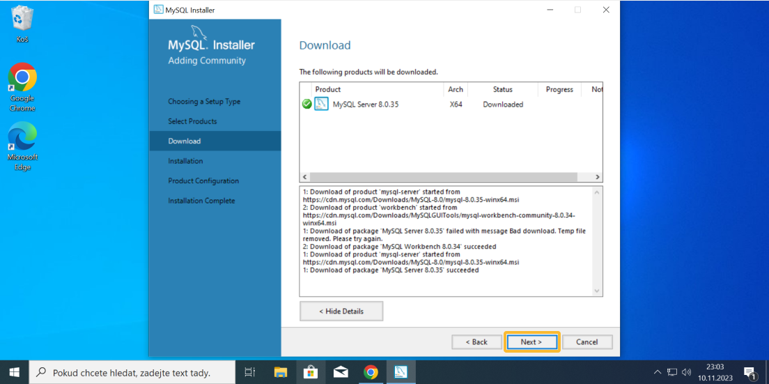 Instalace MySQL - část 15