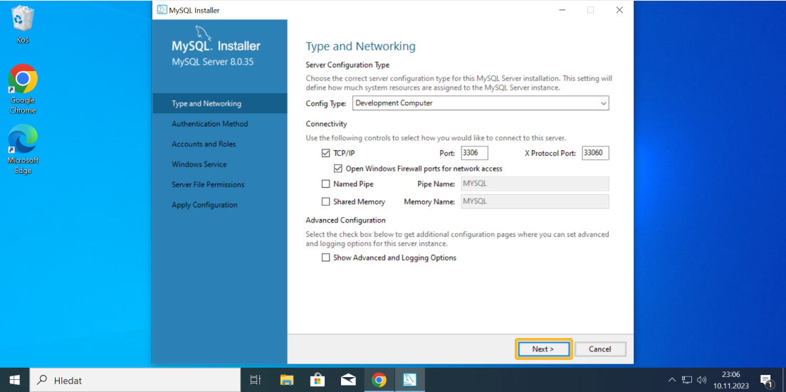 Instalace MySQL - část 18
