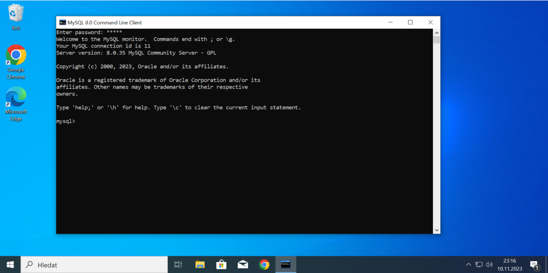 Spuštění MySQL klienta příkazového řádku - část 3