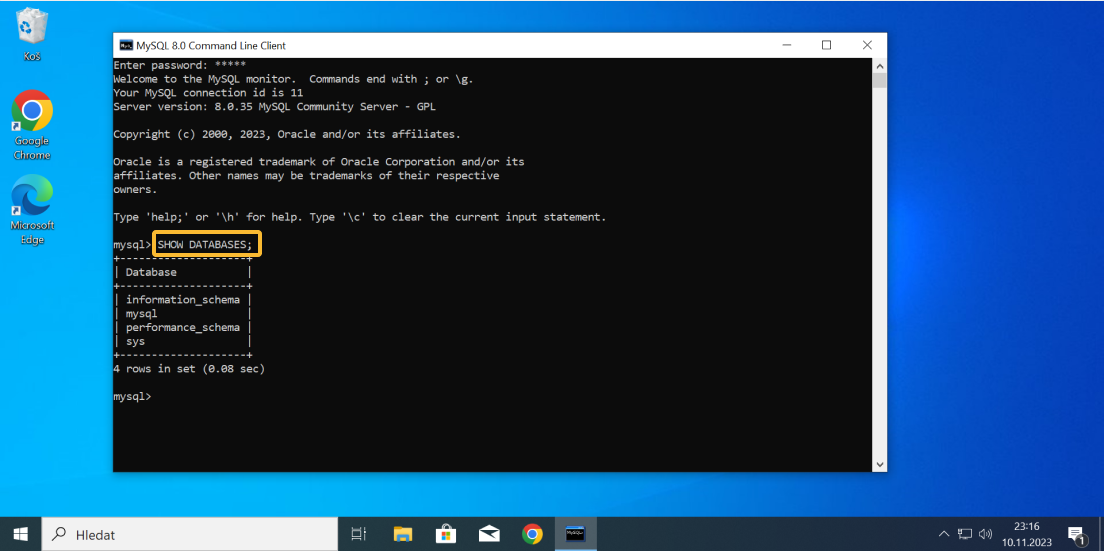 Spuštění MySQL klienta příkazového řádku - část 4